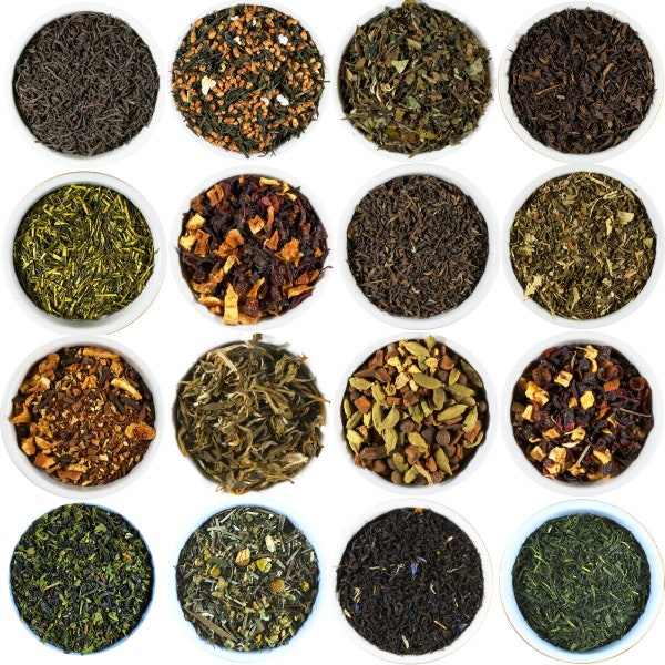 Gourmet Loose Leaf Tea Sampler. Choose From A Variety Of Green, Black, White, Chai And Herbal Teas. Makes great gift and stocking stuffer.