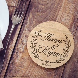 Wood Wedding favor, Floral wedding Coasters, Custom Wedding favors, Rustic Wedding favors Wooden Coaster Set for Guest Personalized coasters image 1