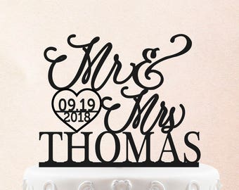 Custom Wedding Cake Toppers - Personalized Bride and Groom Topper for Cakes - Mr. & Mrs. Heart Arrow - Add Your Last Name and Wedding Date 9