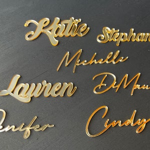 Place Setting Plate Words Family Dinner Wedding Gold Laser Cut Names Guest Wedding Names Gold Wood Personalized Gifts Wood name Acrylic name