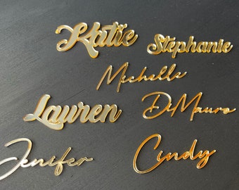 Place Setting Plate Words Family Dinner Wedding Gold Laser Cut Names Guest Wedding Names Gold Wood Personalized Gifts Wood name Acrylic name