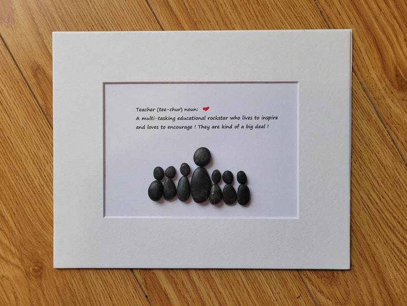 teacher gift, pebble art, teacher, end of school gift, graduation, framed or unframed 8x10 picture image 2