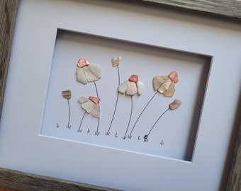 Seashell art, flower picture, coral flowers, gift for wife, 8x10 framed or unframed artwork