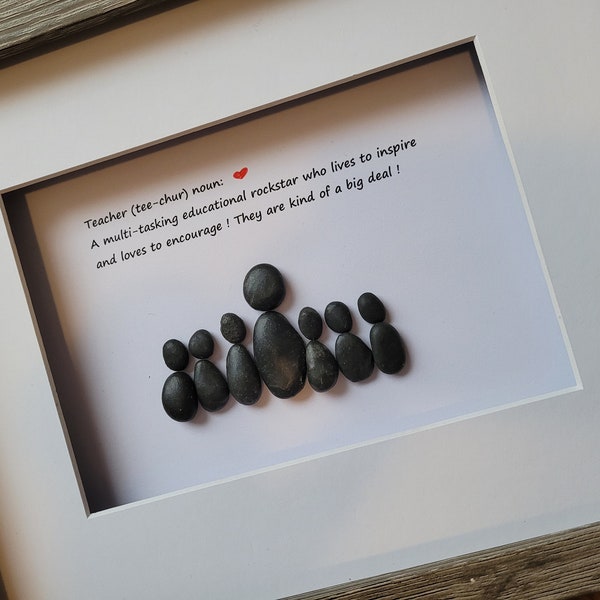 teacher gift, pebble art, teacher, end of school gift, graduation, framed or unframed 8x10 picture