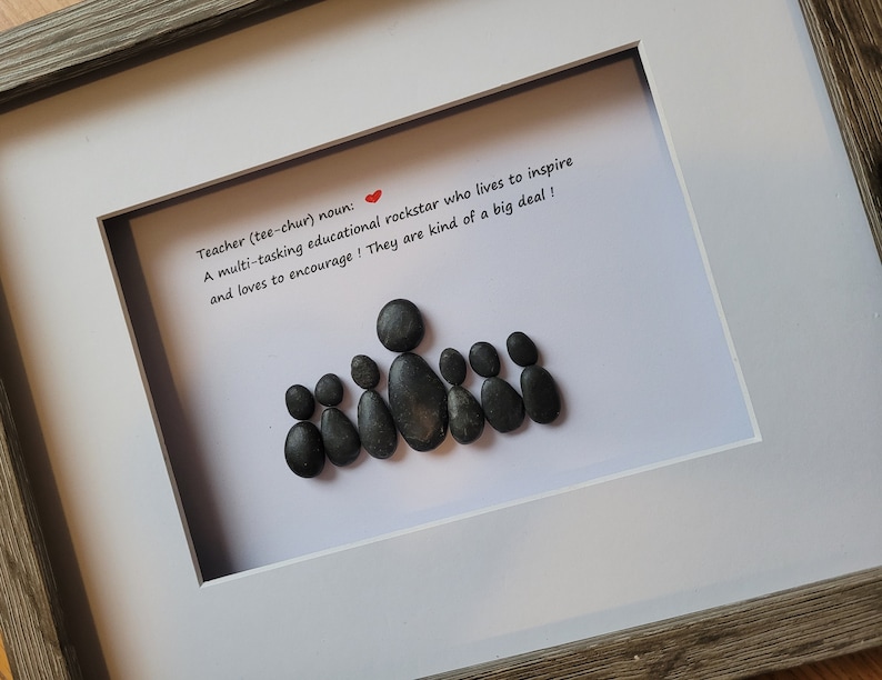 teacher gift, pebble art, teacher, end of school gift, graduation, framed or unframed 8x10 picture image 1