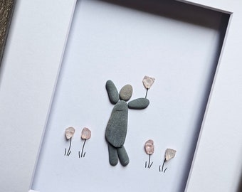 Girl with flower, pebble art, gift for daughter, gift for her, framed or unframed 8 x 10 picture, unique gift