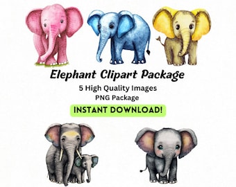 Elephant Watercolor Wall Art Clipart
