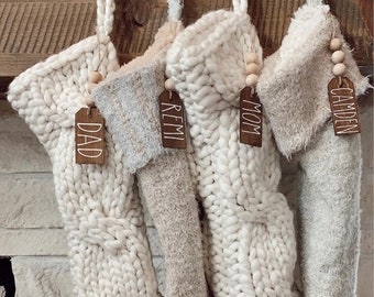 Personalized Wood Stocking Tags: Farmhouse Christmas Decor