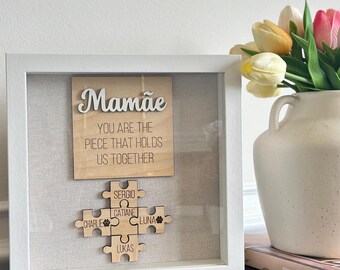 Personalized Mother's Day Puzzle Sign: Engraved Birch Wood Plaque