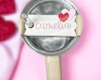 Personalized Valentine's Day Tumbler Name Plate: Acrylic Heart Tag