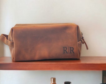 Personalized Leather Dopp Kit: Engraved Cowhide Toiletry Bag