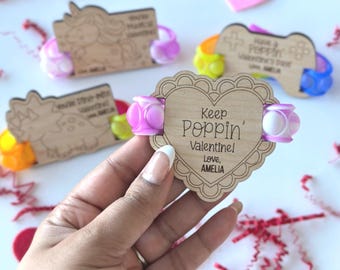 Personalized Valentine Pop It Bracelet: Baltic Birch Classroom Favor