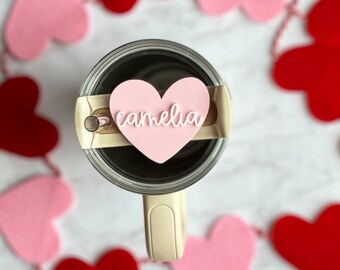 Personalized Valentines Day Tumbler Name Tag: Acrylic Heart Plate