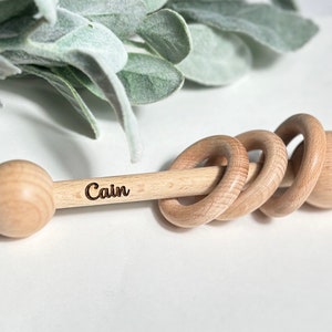 Personalized Baby Rattle: Engraved Beechwood Newborn Gift