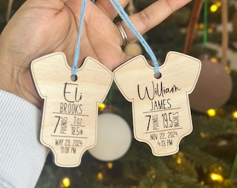 Personalized Birth Stats Ornament: Engraved Wooden Baby Keepsake