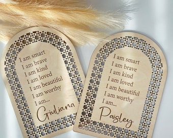 Kids affirmation wood sign, Affirmations for kids, Personalized kids sign, Nursery decor, Rattan sign, Boho decor, Self affirmation sign