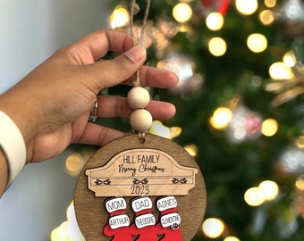 Personalized Family Christmas Ornament: Engraved Stockings, Custom Names