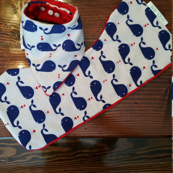 Whale burp cloth & matching bib