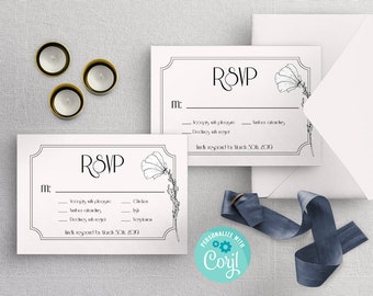 Art Deco Wedding RSVP Template, Wedding Response Card, Black and White enclosure card, DIY Instant Download, Simple Chic Classic RSVP