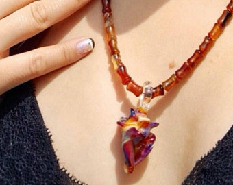 One-of-a-Kind Conch Shell Pendant Necklace - Vibrant Carnelian Gemstone Jewelry 23&quot; long, Chakra Gift Jewelry Set, Handmade Women&#39;s Jewelry