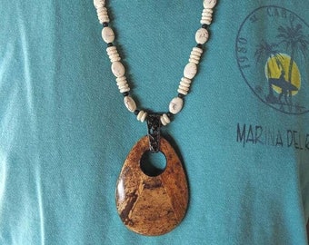 Handcrafted Earth Pendant with Black Onyx - Perfect Unisex Gift, Reversible Pendant Necklace 29&quot;long, Unique Removable Eco-Pendant