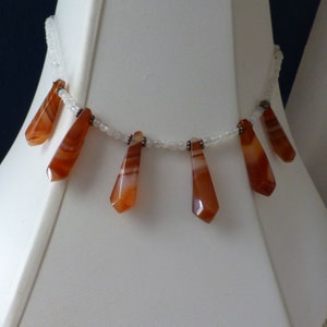 Natural Gemstone Necklace, Calm White Moonstone, Orange Agate, Custom Cut, 17.5" Length, Power Gemstones for Success, Gift For Mom or BFF