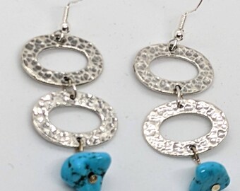 Sterling Silver, Turquoise Earrings, Oval Handmade Silver, Gemstone Nuggets, Turquoise Blue, Gift for Her