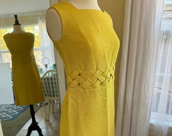 Mod Go Go 60's Yellow Sleeveless Shift Dress Home Sewn Size S