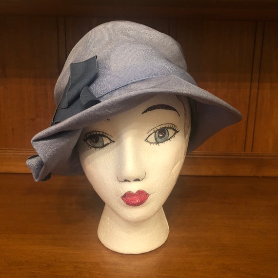 Vintage Union Made Womens Tilt Hat Blue With Bow … - image 1