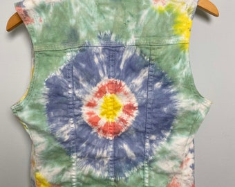 Hippy Tie-Dye Vest w/ Pockets!, Small, Button-up Dyed Vest
