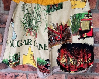 Handmade Shorts Made From a Vintage Teatowel  and Recycled Towel Large 14