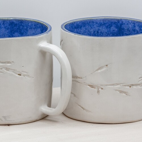 Coffee Lover Pottery Mug Gift for Her Handmade Mug Gift for Him POTTERY MUG HANDMADE blue handmade pottery whimsical surreal cup mug