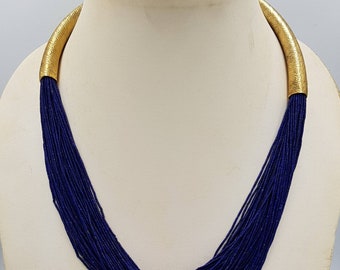 Gerogues Quality Lapis lazuli Stone Handmade Tinny Beads Gold Gulied Necklace