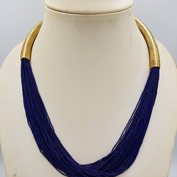 Gerogues Quality Lapis lazuli Stone Handmade Tinny Beads Gold Gulied Necklace