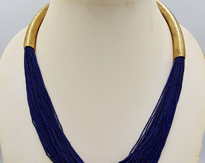 Gerogues Quality Lapis lazuli Stone Handmade Tinny Beads Gold Gulied Necklace
