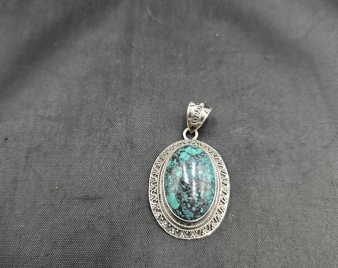 Natural Turquoise Native American Vintage Silver Unique Big Pendant