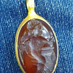 Unico Yeman Old Agata Antica Pietra Romana Worrier Intaglio Oro Gulied Pendente