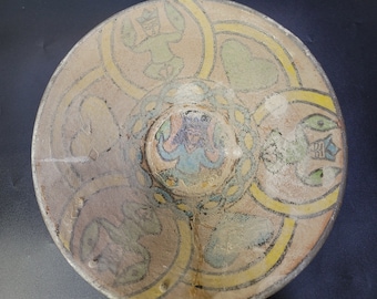 Antique Afghan Ceramic Bowl: Buddha Art Deco, 300-Year-Old