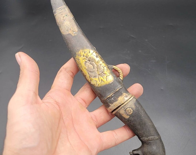 Real Antique Mughal Empire Antique Bronze And Silver Knife / Sword