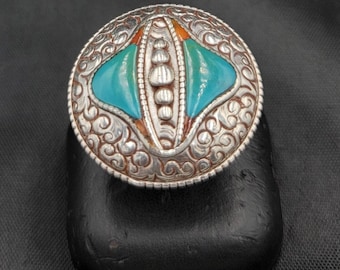 Vintage Turquoise Tibetan Silver Ring - Size 9 3/4