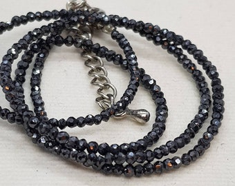 Stunning Black Natural Certified Daimond 2mm Beads Micro Cut Necklace