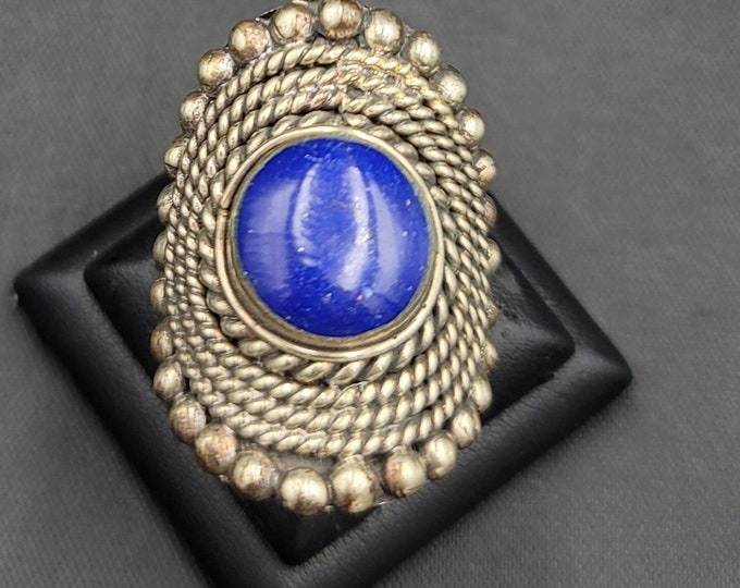 Vintage Near Eastern Lapis Lazuli Stone Handmade Silver Ring