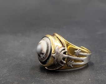 Antique Ancient Agate Stone Evil Eyes Powerful Protection Silver Brass Ring