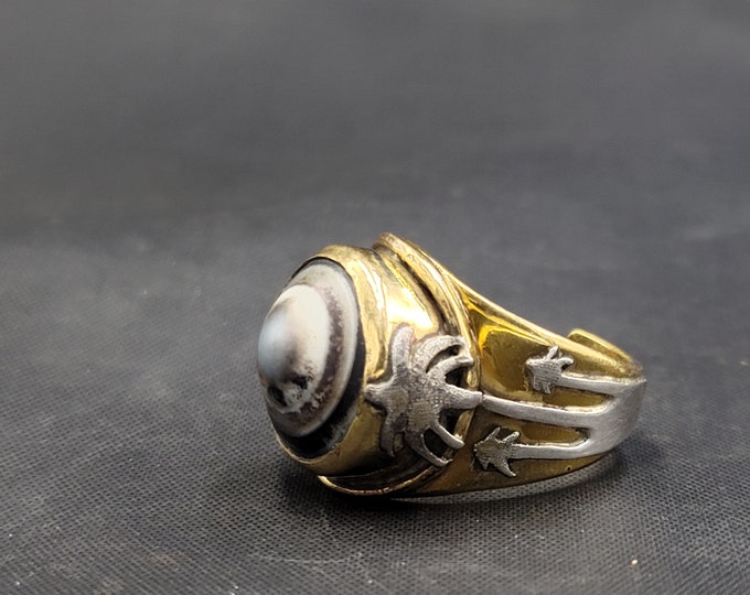 Antique Ancient Agate Stone Evil Eyes Powerful Protection Silver Brass Ring