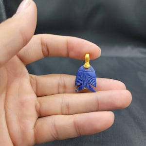 Lapis Lazuli Fish Pendant: Green Jade, Gold-Plated, Handmade