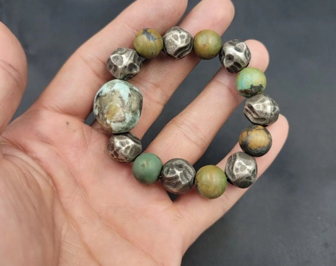 Natural Old Vintage Tibeten Turquoise Stone Beads Bracelet With Elastic