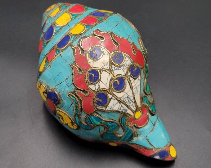 Beautiful Antique Tibeten Decorative Piece With Turquoise Coral And Lapis Lazuli Stone