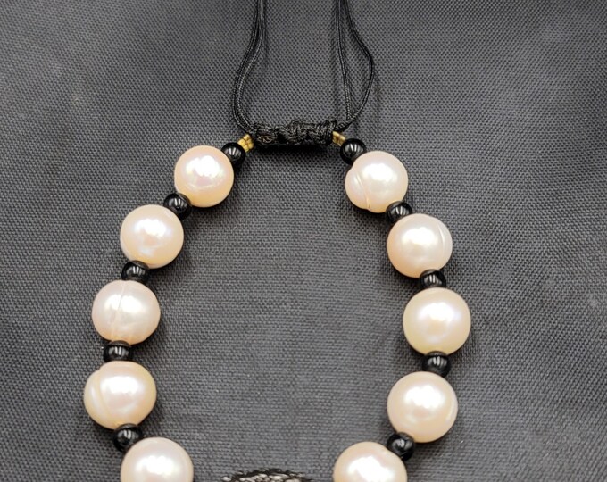 Beautiful Natural Freshwater Pearls With Silver Ruby Bead  Bracelet Adjustable Barcelet