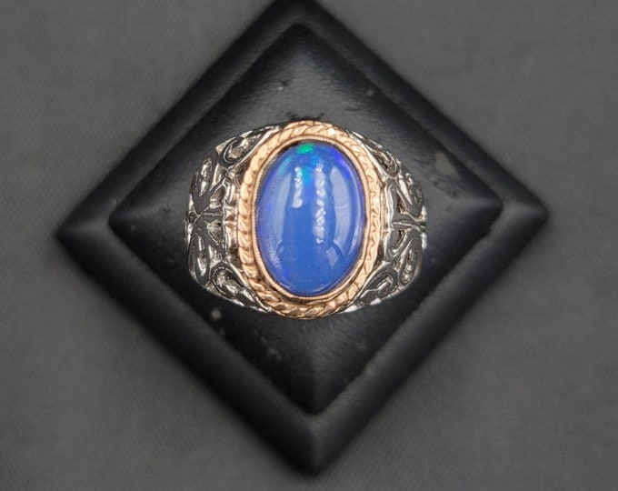 Super Rare Unique Color Bule Fire Opal Gemstone Vintage Silver Ring