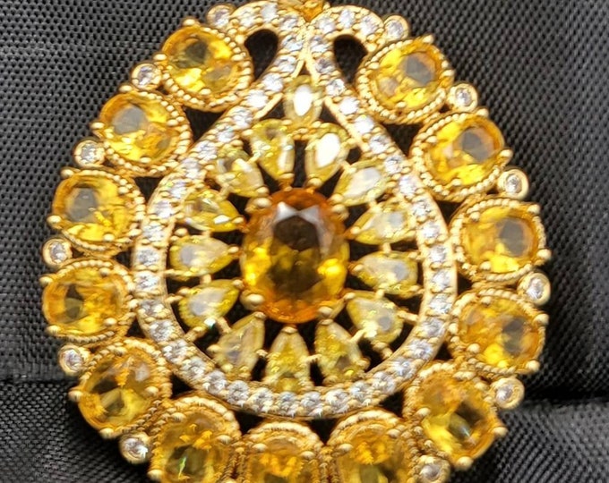 Natural Yellow Sapphire Gemstone 18k Gold Over Silver Beautiful Victorian Pendant Necklace